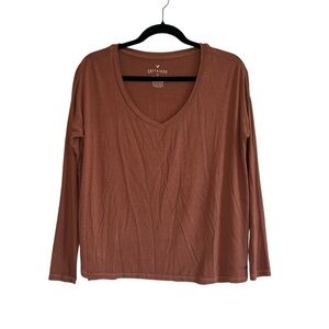 2/$30 American Eagle Outfitters Soft & Sexy V-Neck Rust Orange Long Sleeve Tee
